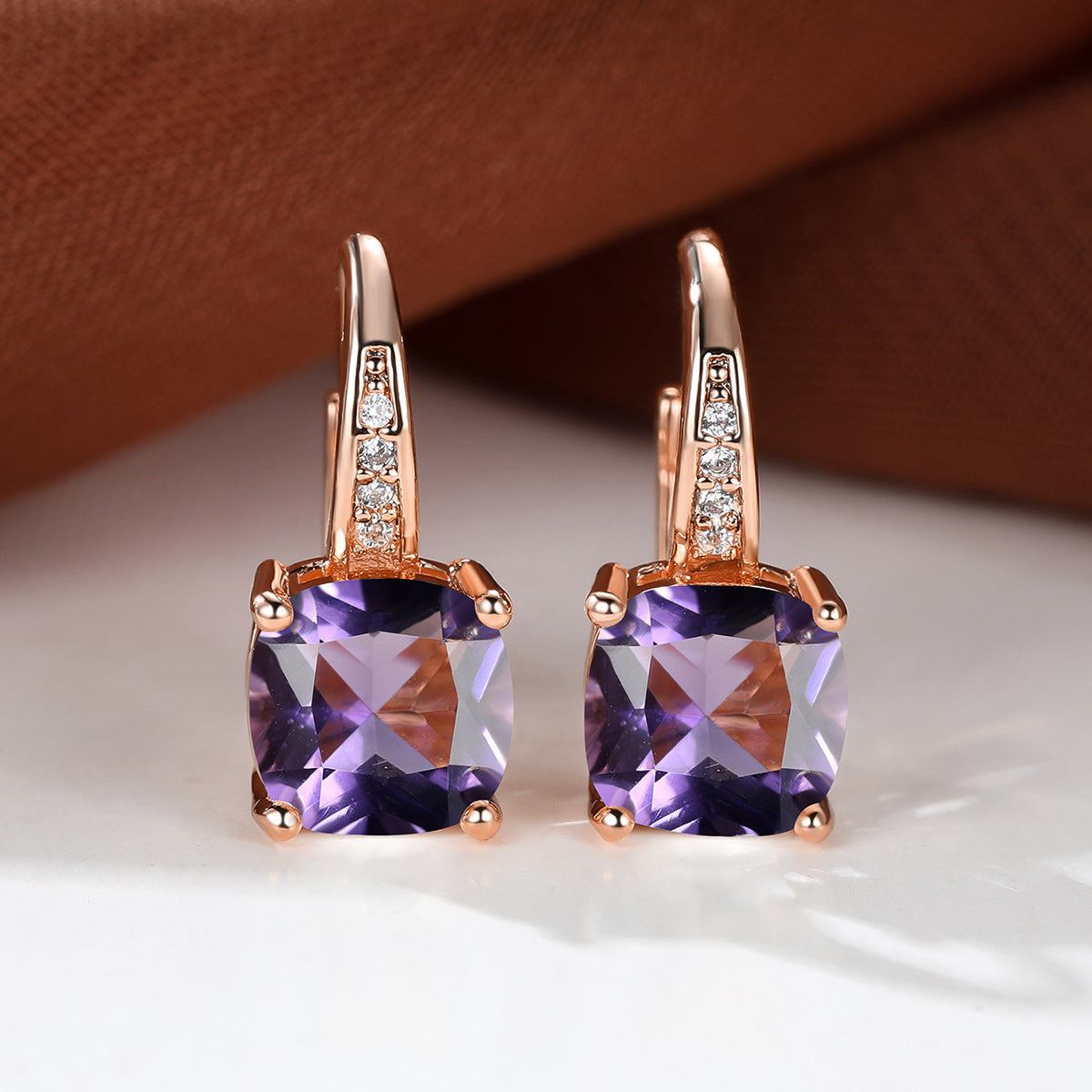 Women's Square Zircon Inlaid Ear Hook Korean Fashion Style Stud Earrings