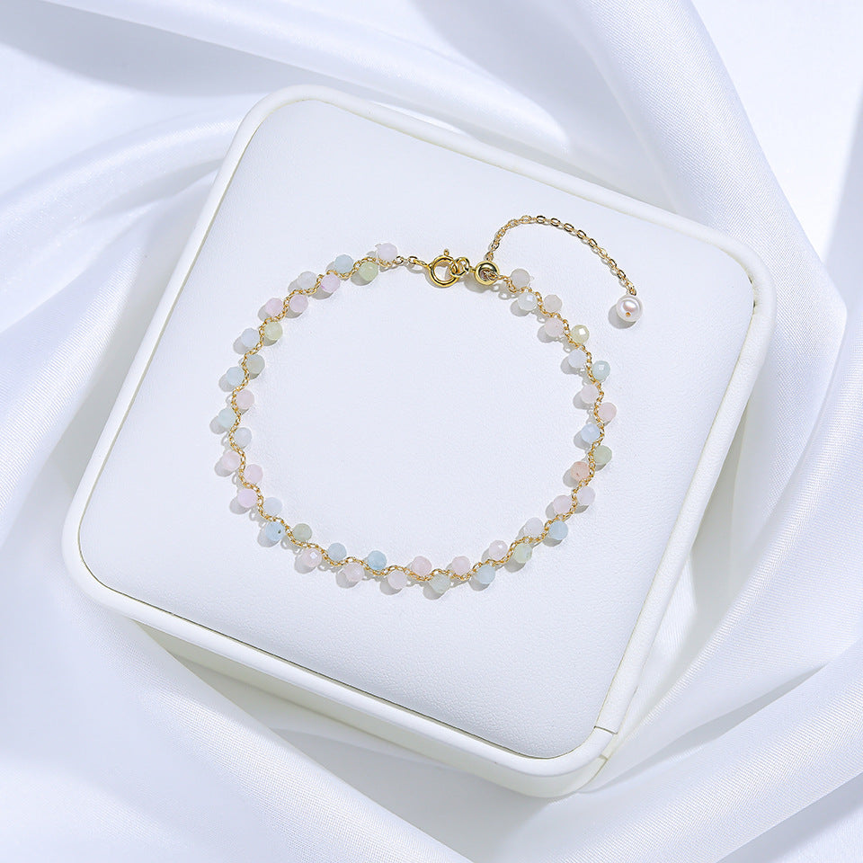 Women's Natural Stone Color Cut Tourmaline Aquamarine Hand Accessory Hand-woven High-grade Bracelets