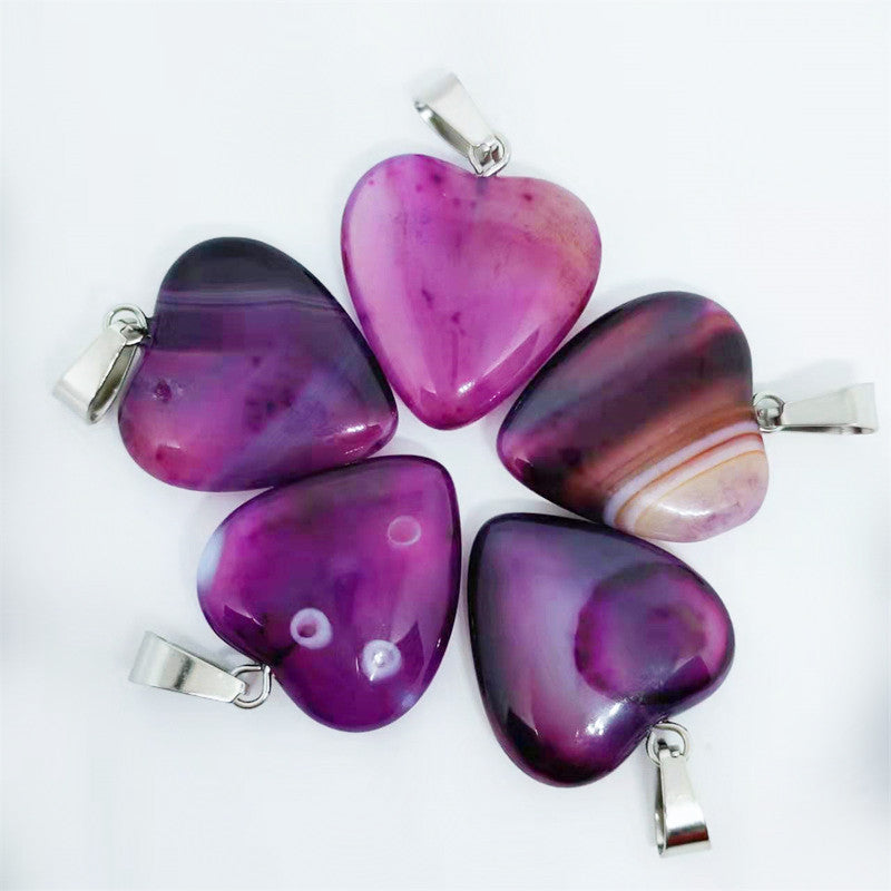 Stone Love Crystal Agate Heart Peach Pendants