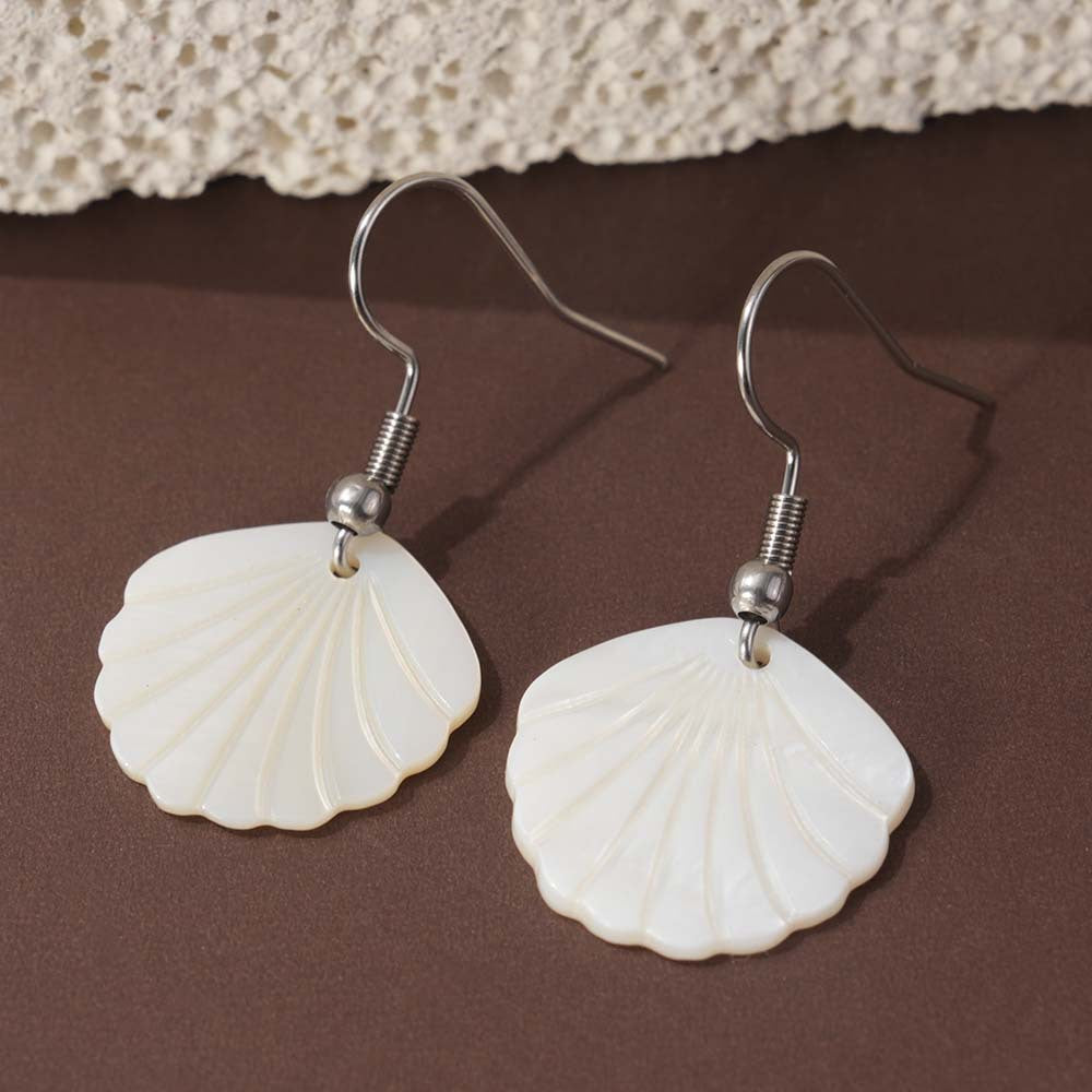 Summer Seaside White Shell Scallop Simple Hollow Monstera Earrings