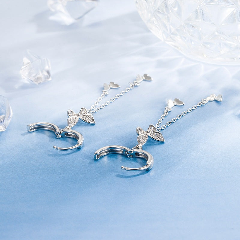 Women's Rhinestone Butterfly Tassel Summer Long Earrings