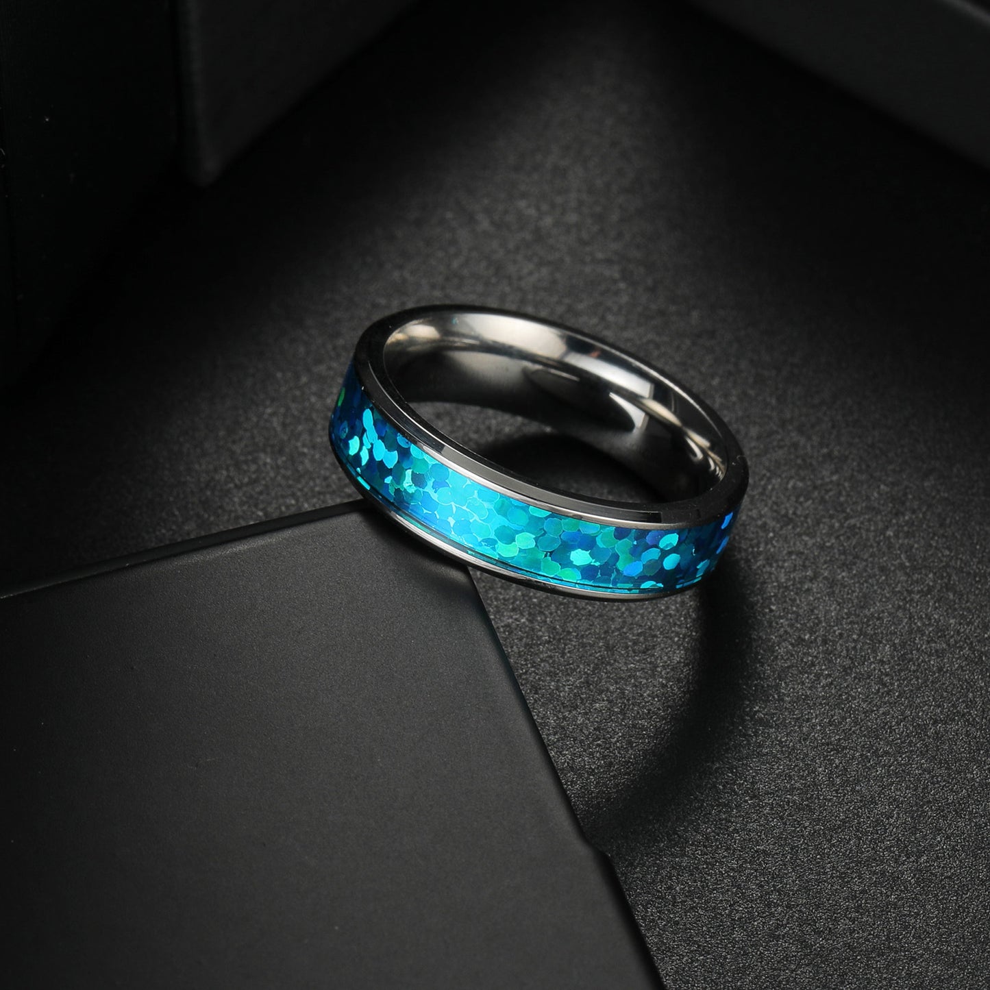 Women's & Men's Standard Size Titanium Steel Ornament Blue Rings