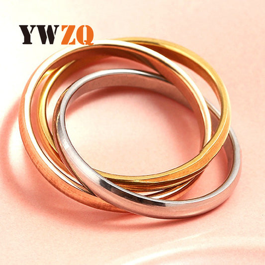 Stainless Steel Titanium Ornament Three-color Three-ring Rings