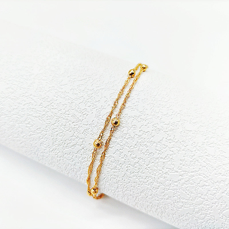 Women's Temperament Cool Style Stitching Chain Double Metal Corrugated Copper Bracelets