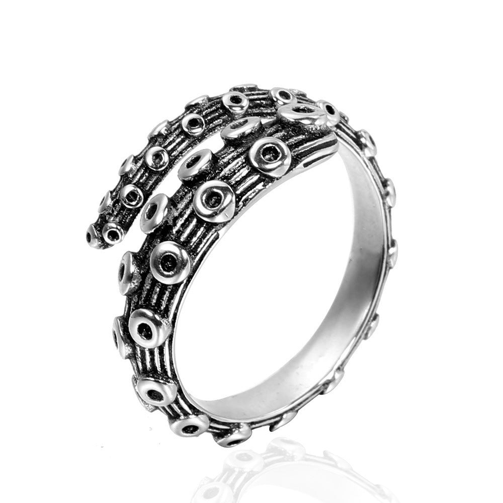 Men's Titanium Steel Personalized Retro Octopus Ruby Rings