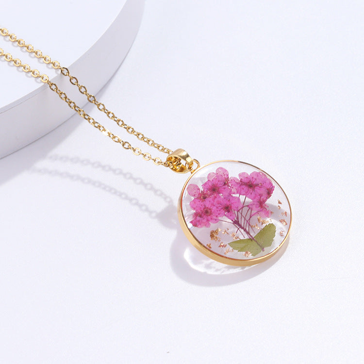 Dried Flower With Gold Foil Preserved Necklaces