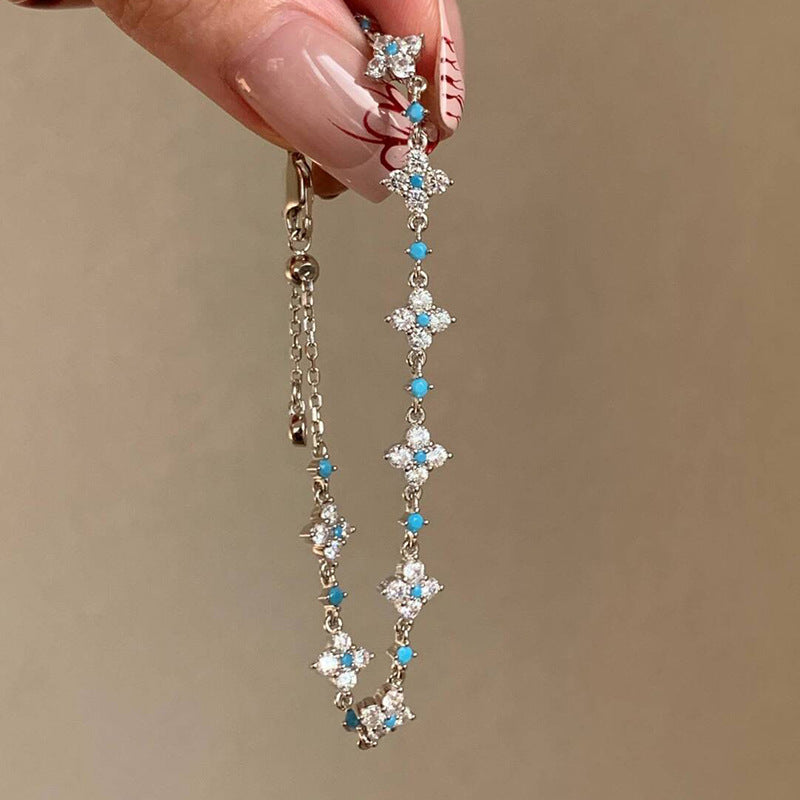 Diamond Clover Turquoise Female Daily High Sense Niche Exquisite Red Bracelet