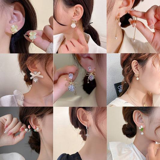 Needle High-grade Pearl Bow Flower Tulip Earrings