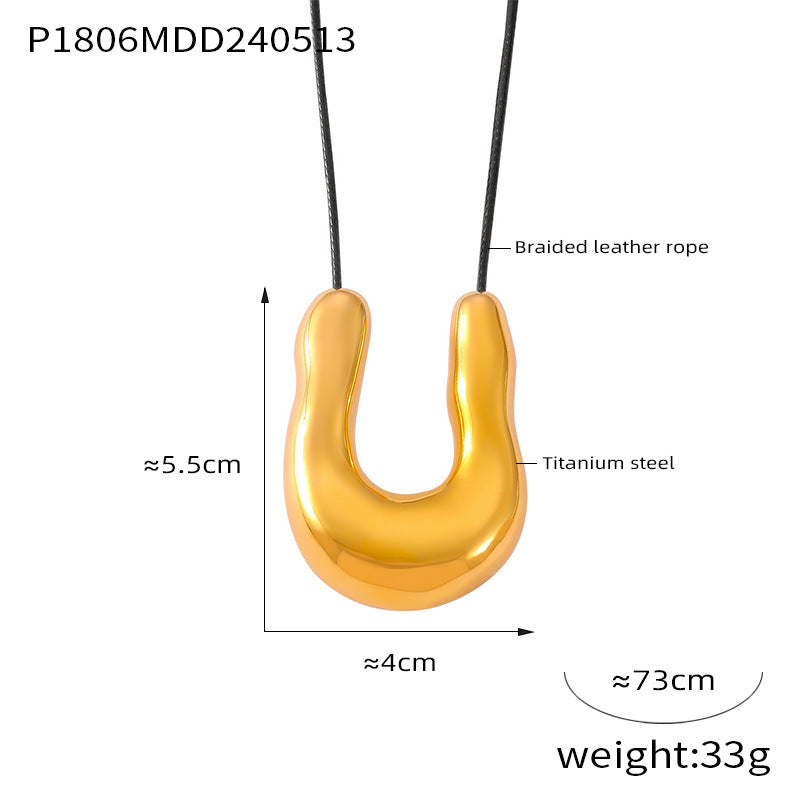 Woven Leather String Ornament Irregular U-shaped Horseshoe Shape Titanium Necklaces