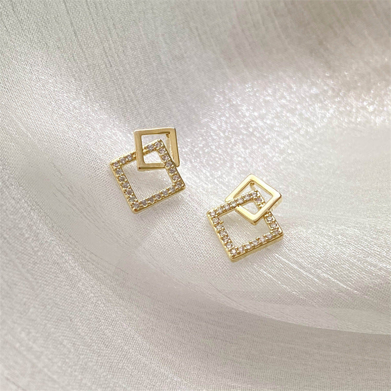 Women's Sier Needle Geometric For Personalized Simple Elegant Square Stud Earrings