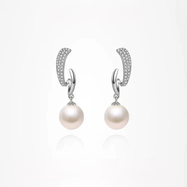 Sterling Sier Needle Pearl Female Ear Clip Stud Earrings
