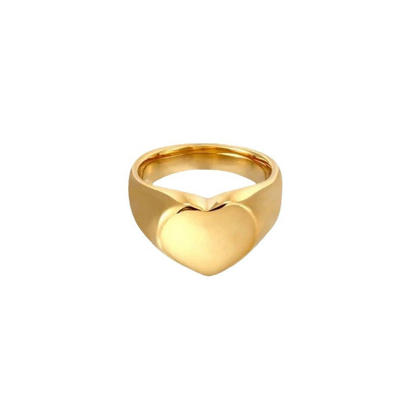 Stainless Steel Heart Gold Plated Ornament Rings