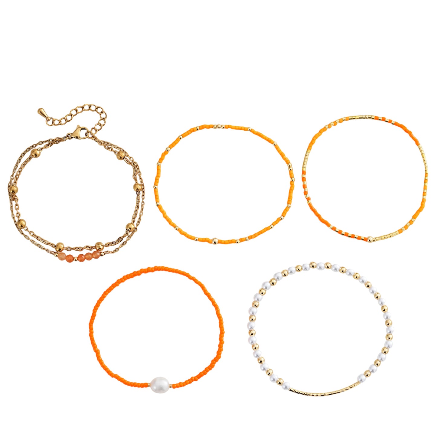 Summer Beach Style Orange Bead Pearl Twin Bracelet