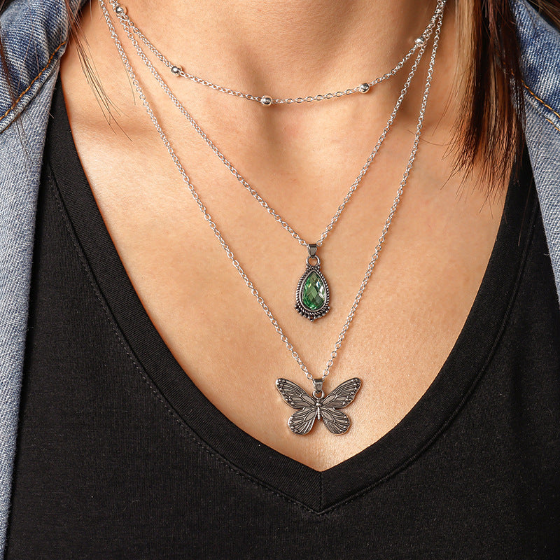 Drop-shaped Zircon Temperament Retro Creative Butterfly Necklace