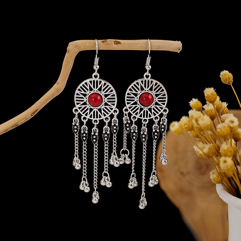 Metal Alloy Retro Ethnic Style Geometric Water Drop Round Bell Earrings
