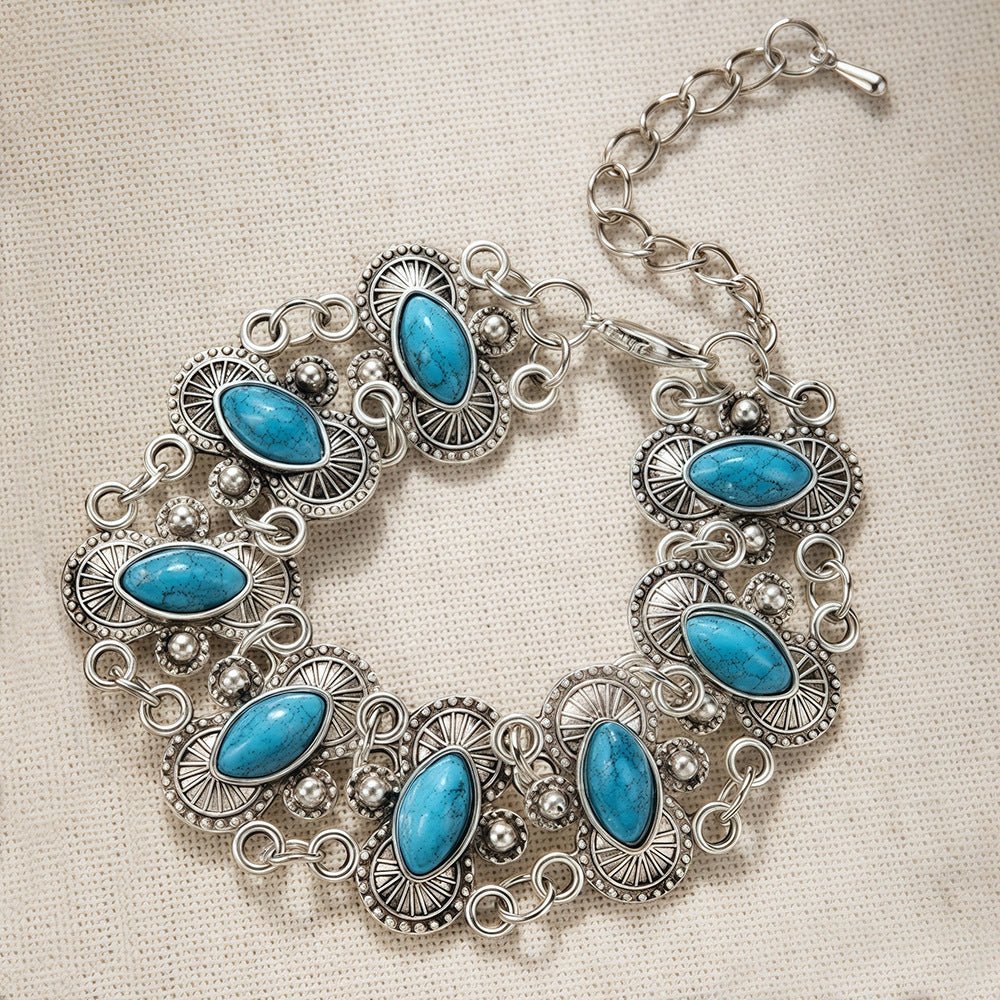 Women's Personality Retro Ethnic Style Inlaid Turquoise Bracelet