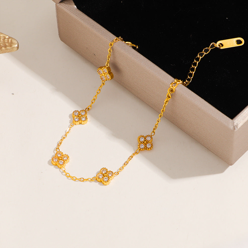 Women's Steel Full Diamond Clover Light Luxury High-grade Bracelet