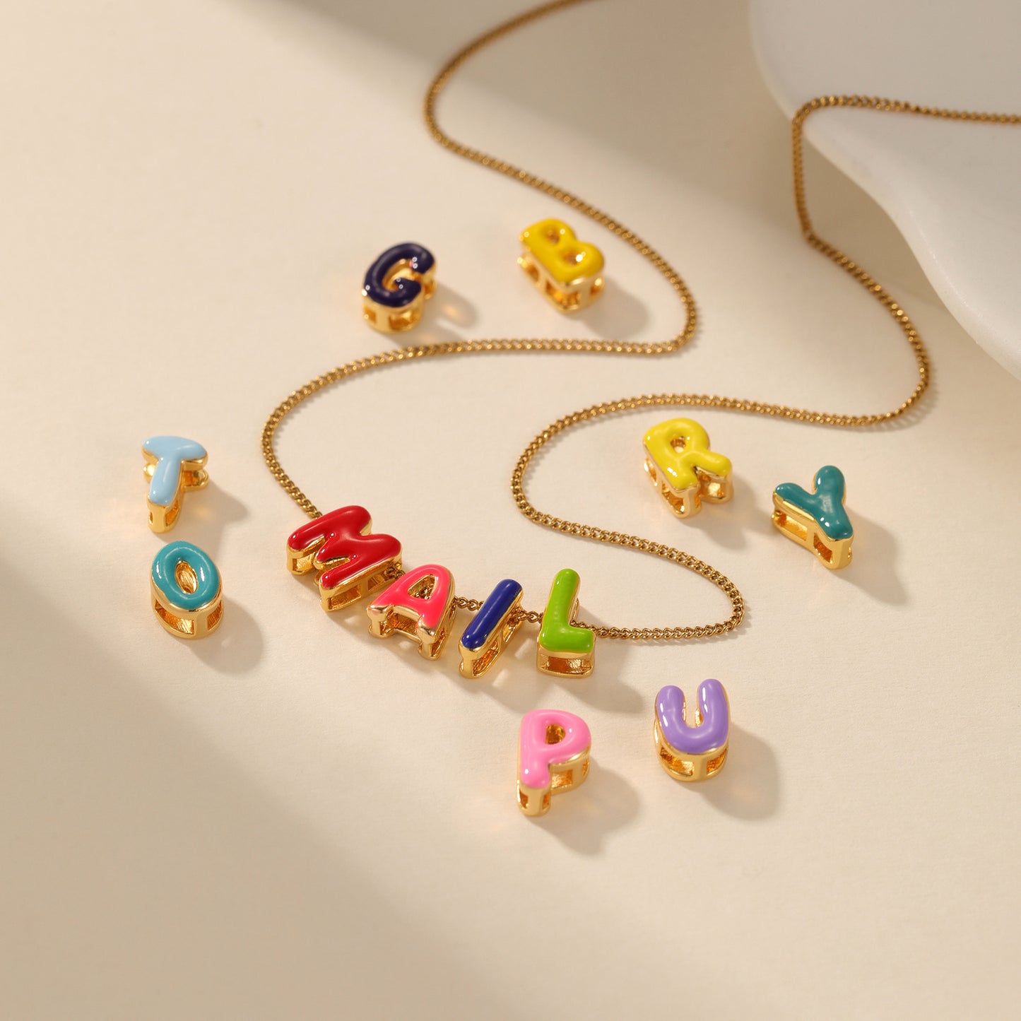 Gold Plating Bubble Letter Random Combination Necklace