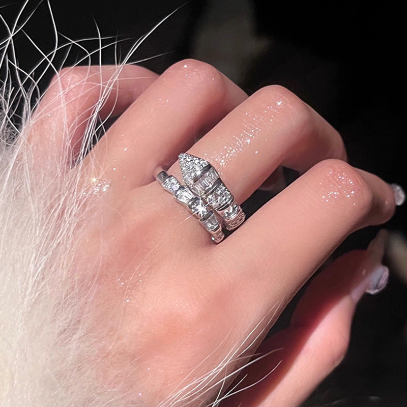 Women's Shining Diamond Snake-shaped Sier Open Advanced Texture Simple Trendy Cool Ring