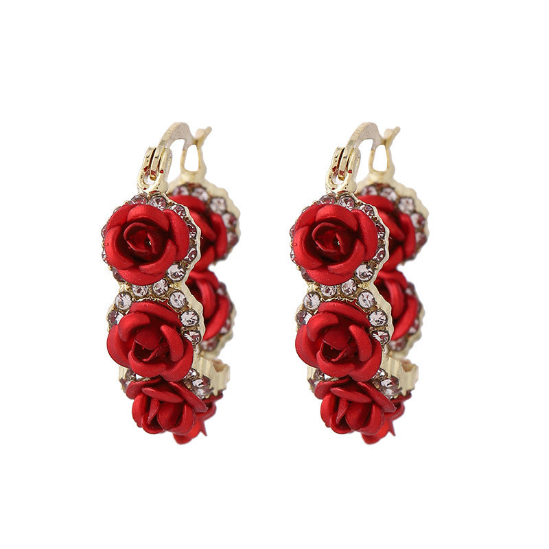 Red Rose Ear Clip Romantic Aura Earrings