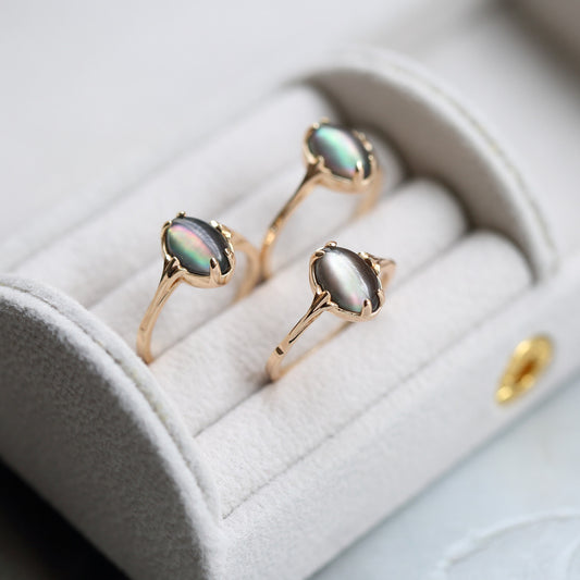 Jewelry Natural Crystal Black Butterfly Shell Rings