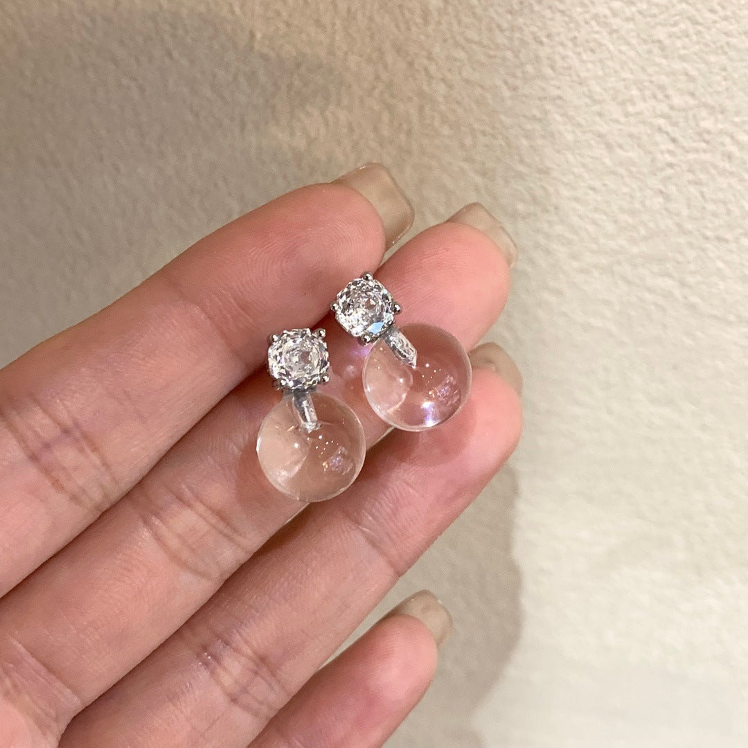 Clear Hockey Niche Unique Rose Cut Crystal Ear Graceful Simple Earrings