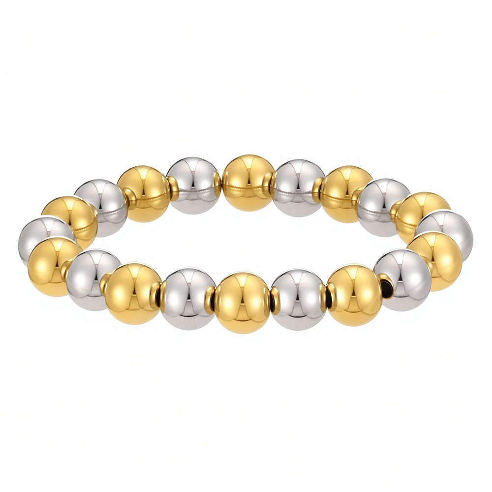 Texture Waterproof Hard-wearing Stainless Steel Mixed Color Two-color Round Beads Bracelet