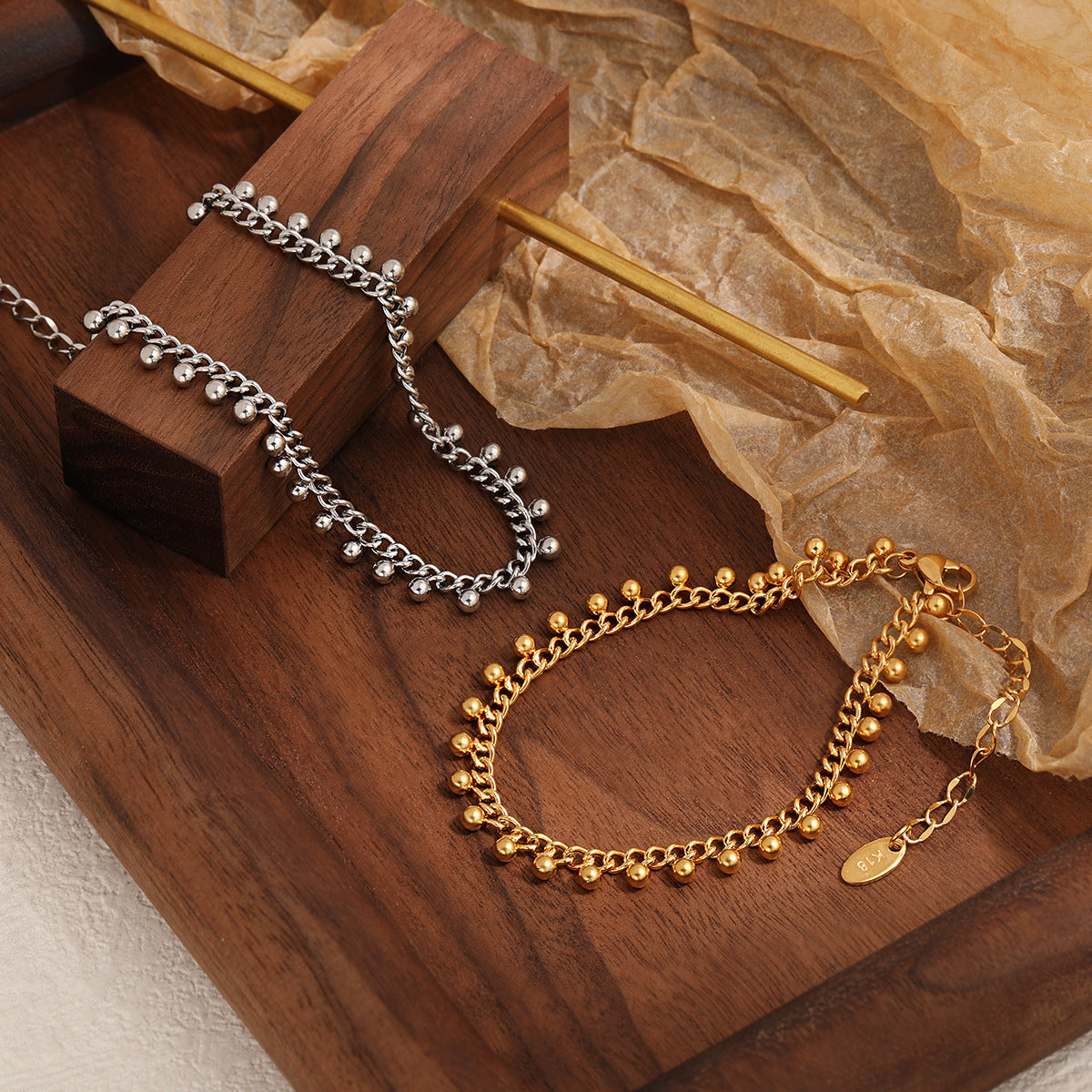 Exotic Style Exaggerated Niche Ball Female Tassel Design Titanium Steel Bracelets
