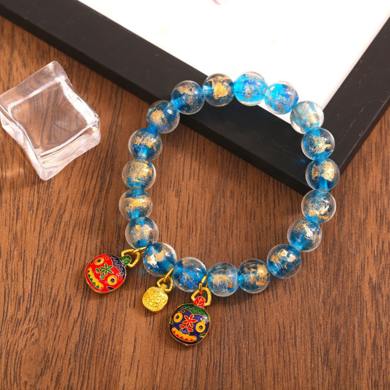 Gray Colored Glaze Gold Foil Swallowing Beast Ethnic Style Bracelets