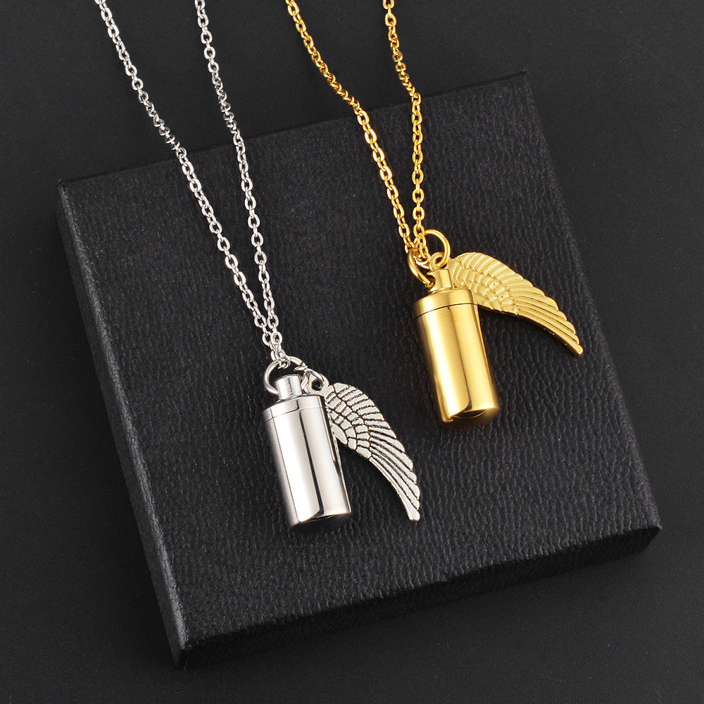 Stainless Steel Small Cylinder With Wings Pendants