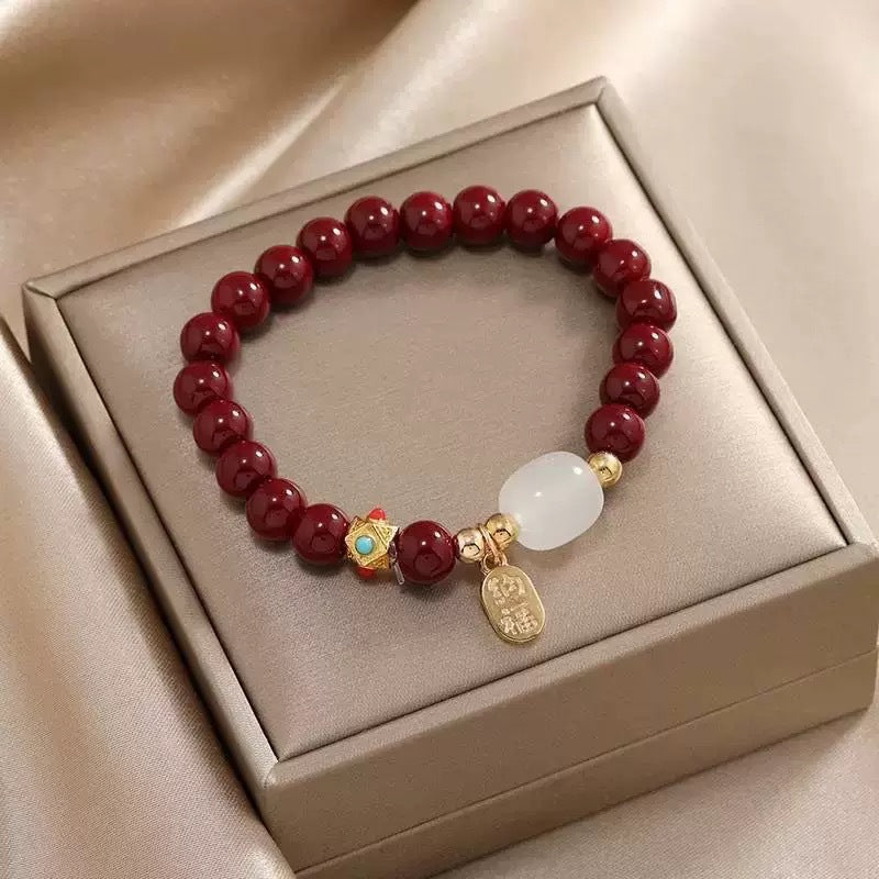 Welfare Chinese Cinnabar Fu Lu Female Bracelet