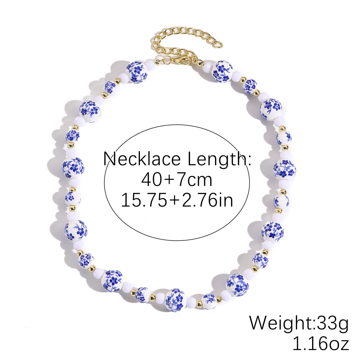 Mild Luxury Retro Beaded Ceramic Artistic Blue White Necklaces