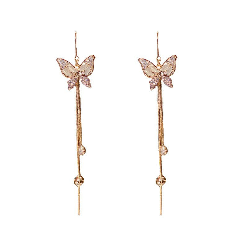 Inlaid Zircon Butterfly Long Fringed Thread Female Personalized Ear Line