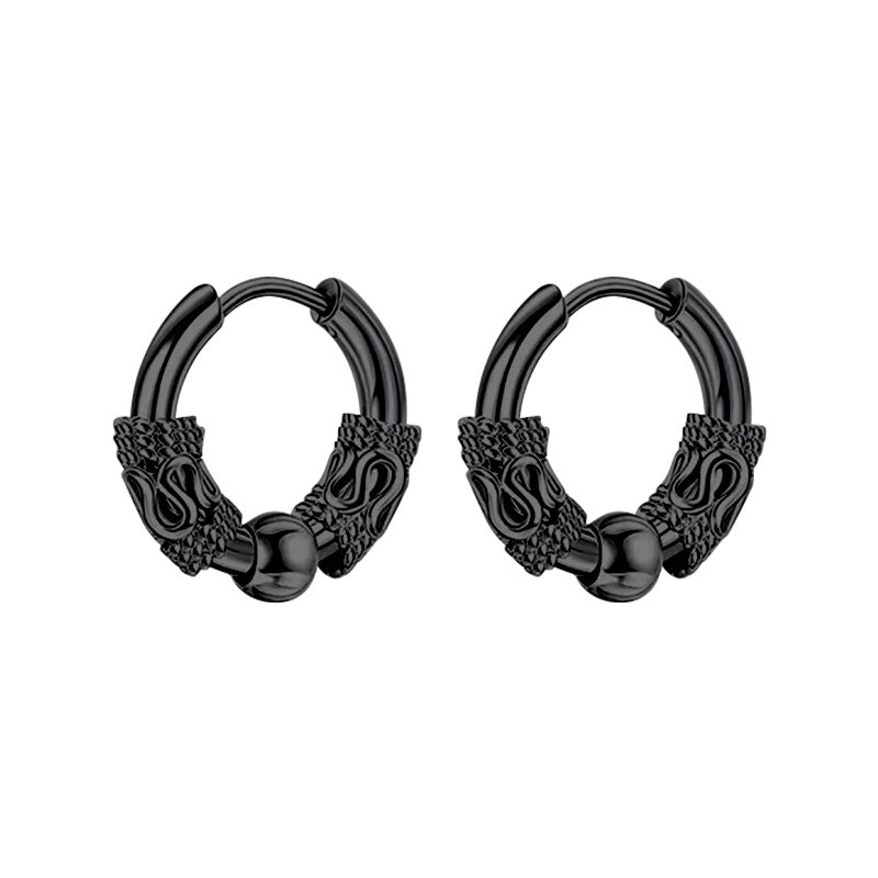 Men's Source Dragon Pattern Beads Clip Trendy Stainless Steel Ear Buckle