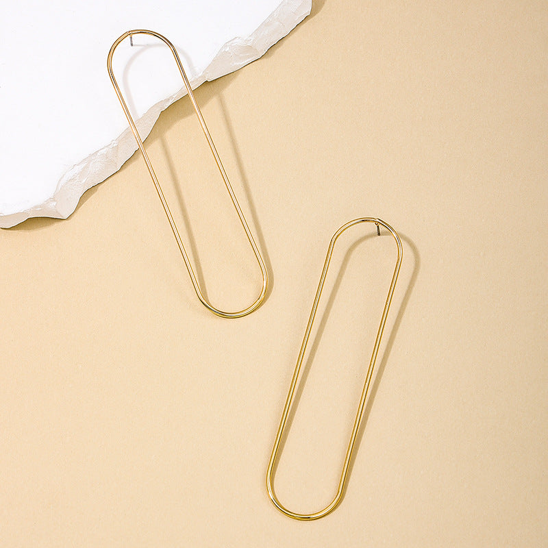 Women's Minimalist Style Exaggerated Metal Geometry Hollow Oval Long Elegant Earrings