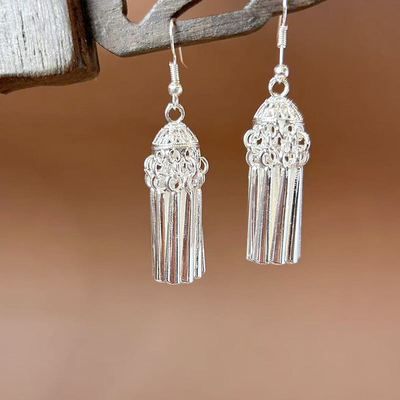 Sier Ethnic Style Peacock Retro Ear Hook Vintage Scenic Spot Earrings