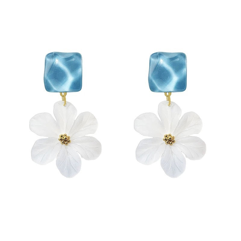 Women's Summer Cold Blue Flower For Seaside Vacation Style Niche Stud Earrings