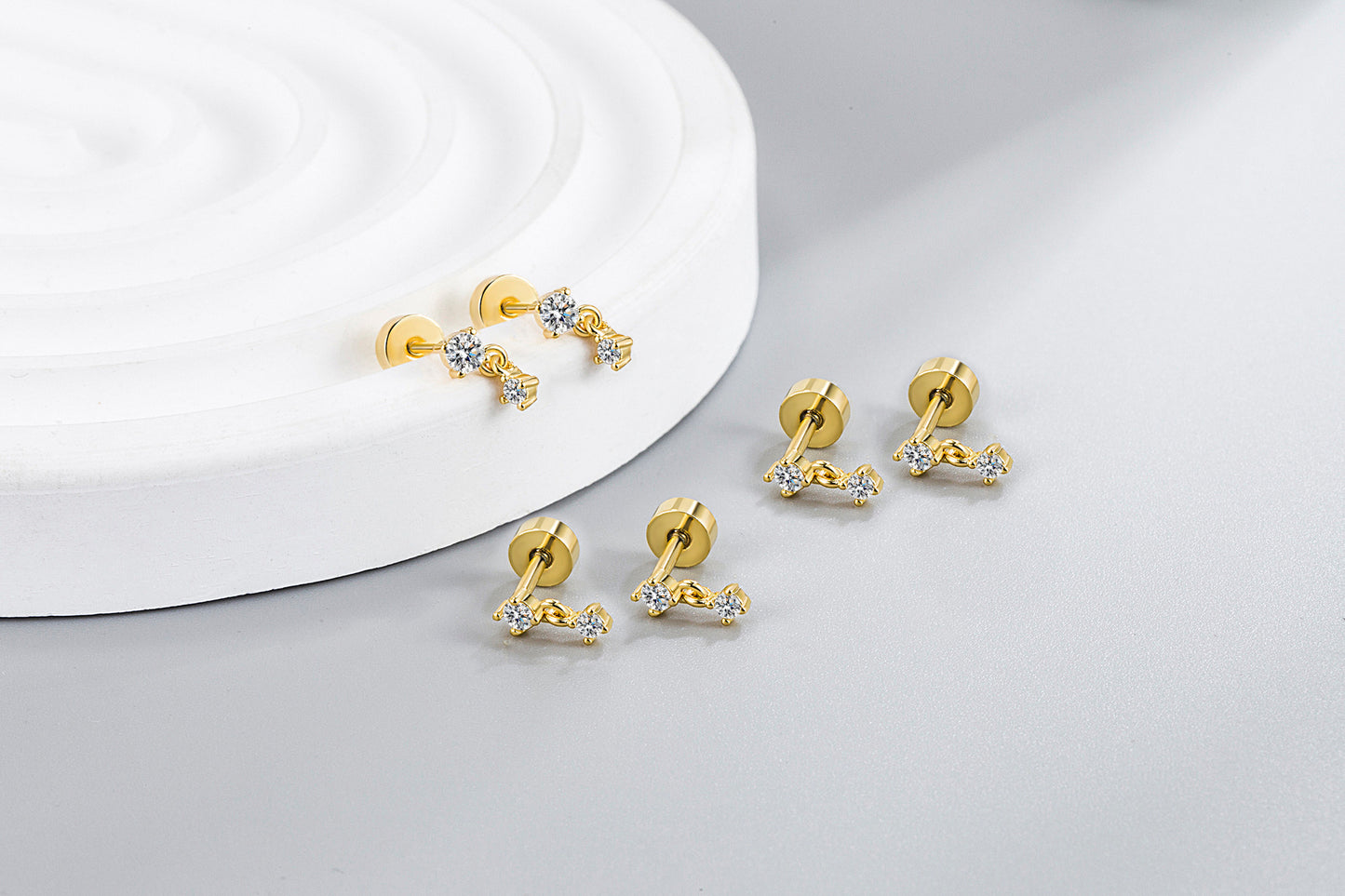 Golden Zircon Ear Screw Bone Exquisite Earrings