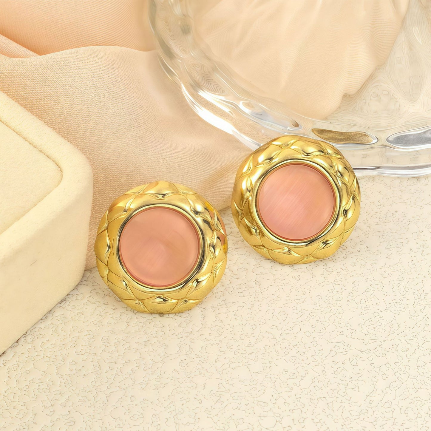 Stainless Steel Geometric Round Ear Light Luxury High-grade Color Stud Earrings