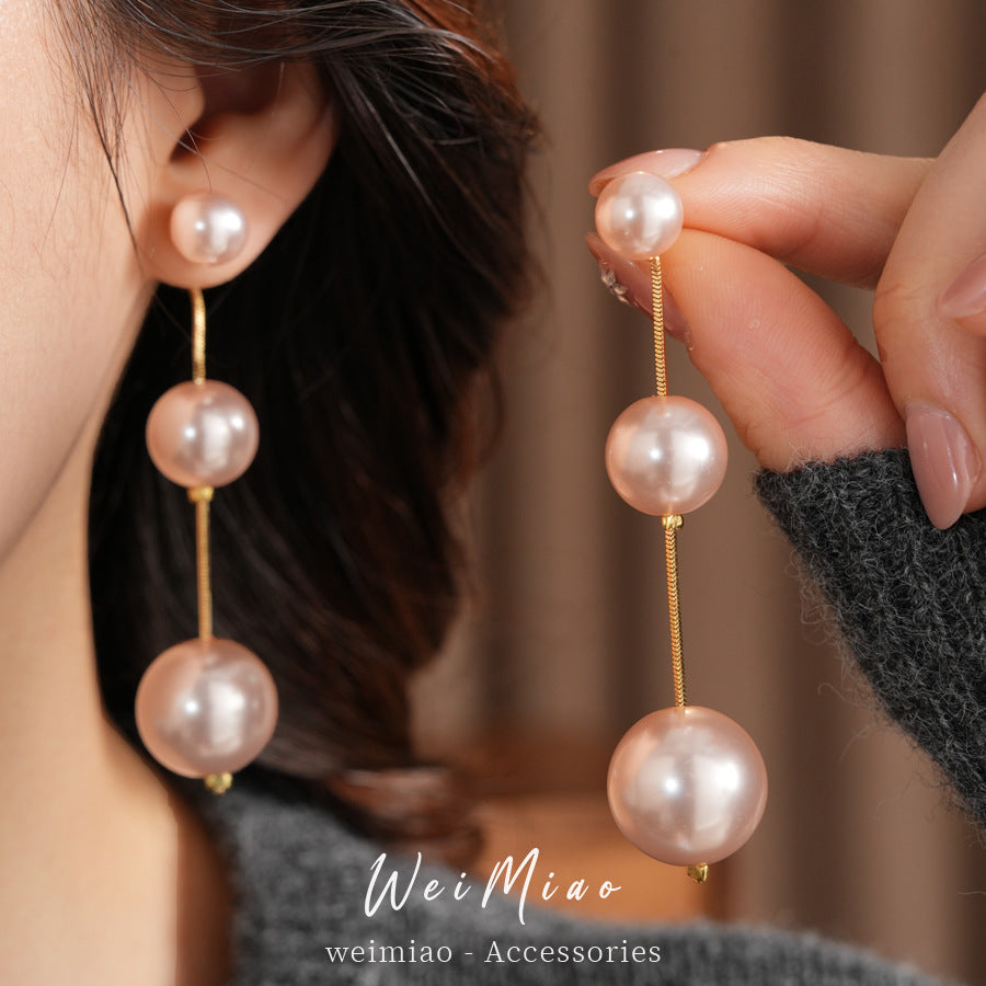 Women's Needle Beaded Geometric Round Pearl Light Luxury High-grade Temperamental Minority Earrings