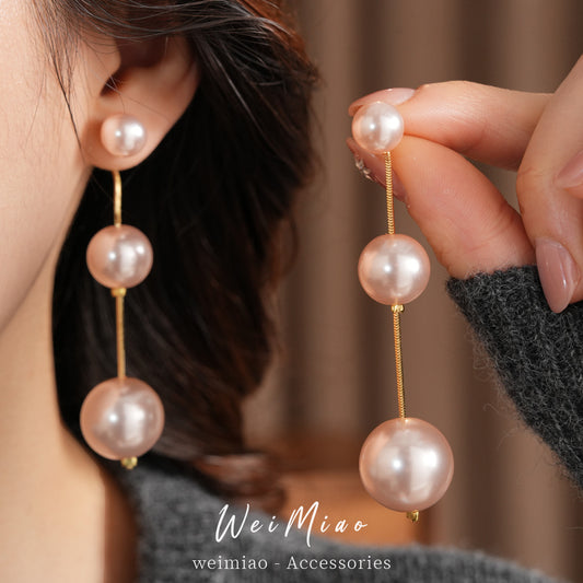 Women's Needle Beaded Geometric Round Pearl Light Luxury High-grade Temperamental Minority Earrings