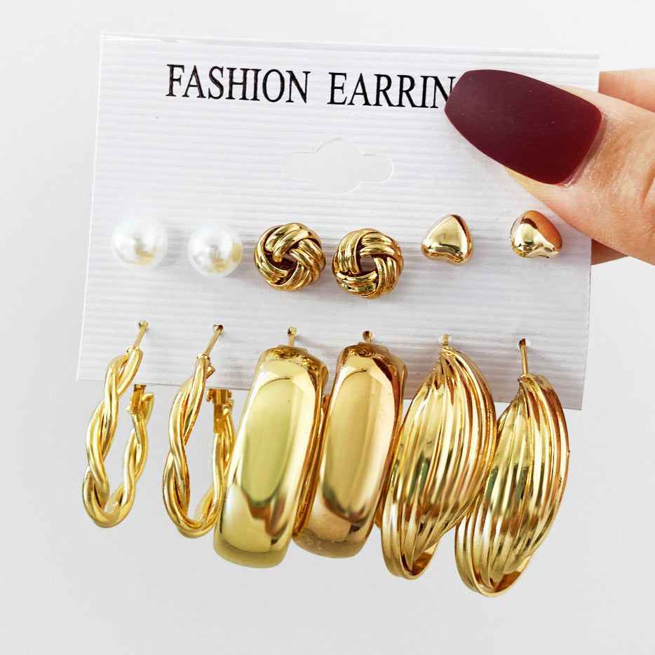 Metal Circle Suit Set Creative Personality Earrings