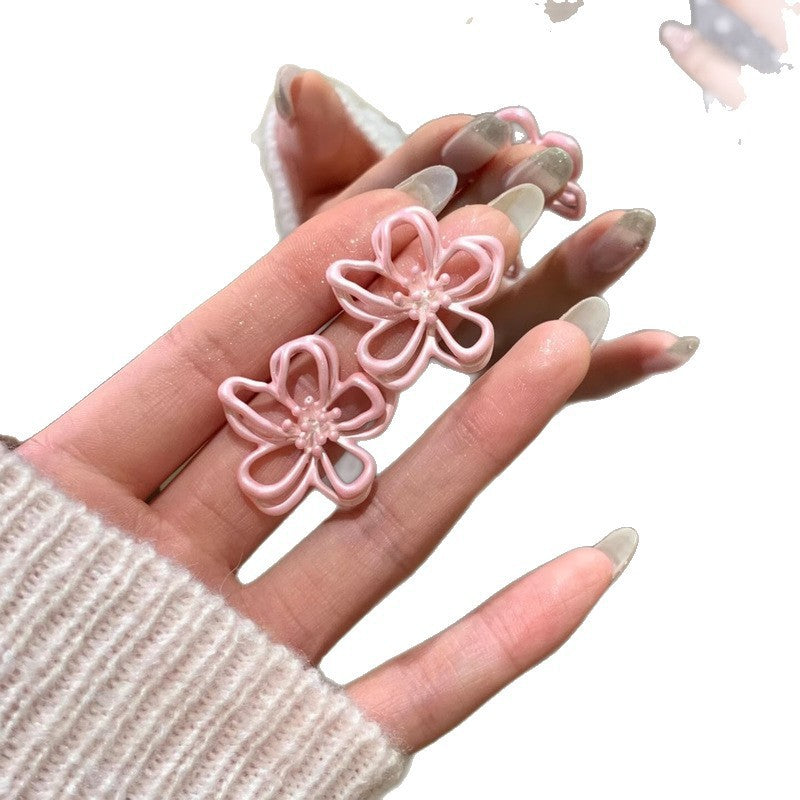Sweet Style Pink Openwork Flower Fresh Stud Earrings