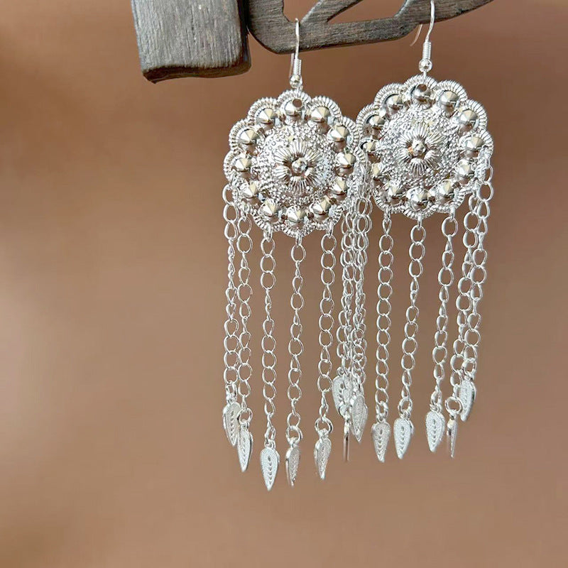 Sier Ethnic Style Peacock Retro Ear Hook Vintage Scenic Spot Earrings