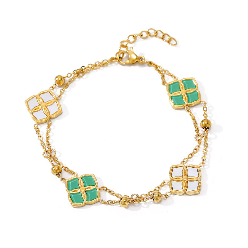 Light Luxury Titanium Steel Everyday Joker Clover Fritillary Gold Plated Bracelet