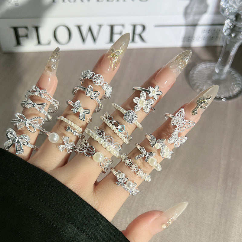 Sweet Style Niche Design Butterfly Flower Female Lace Hollow Out Ring