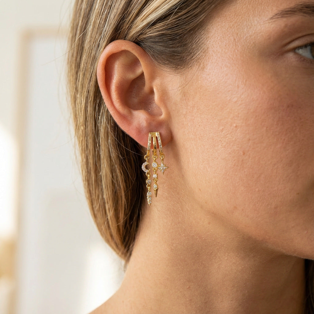 Irregular Tassel Niche Personality Design Diamond Light Earrings