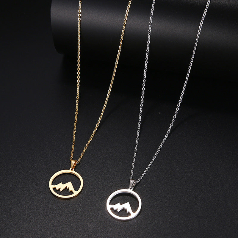 Women's & Men's Plated Stainless Steel Mountain Pillar Snow Necklace