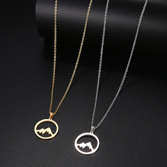 Women's & Men's Plated Stainless Steel Mountain Pillar Snow Necklace