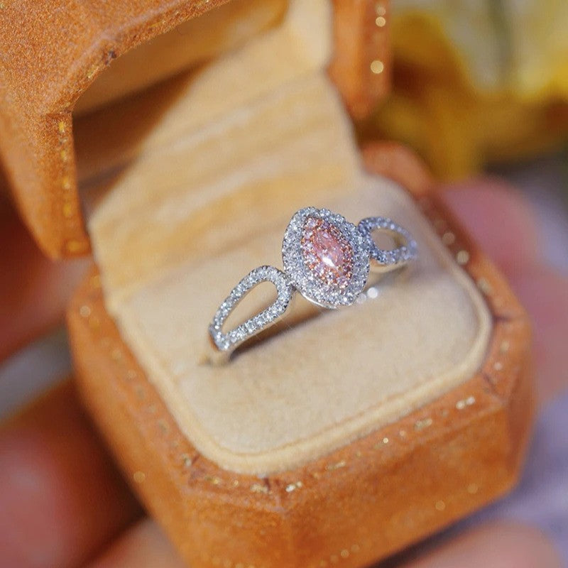 Pink Crystal Hao Diamond Egg-shaped Angel Wings Female Ring